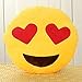 OliaDesign Heart-Eye Emoji Round Smiley Emoticon Cushion Pillow Stuffed Plush Soft Toy, Yellow