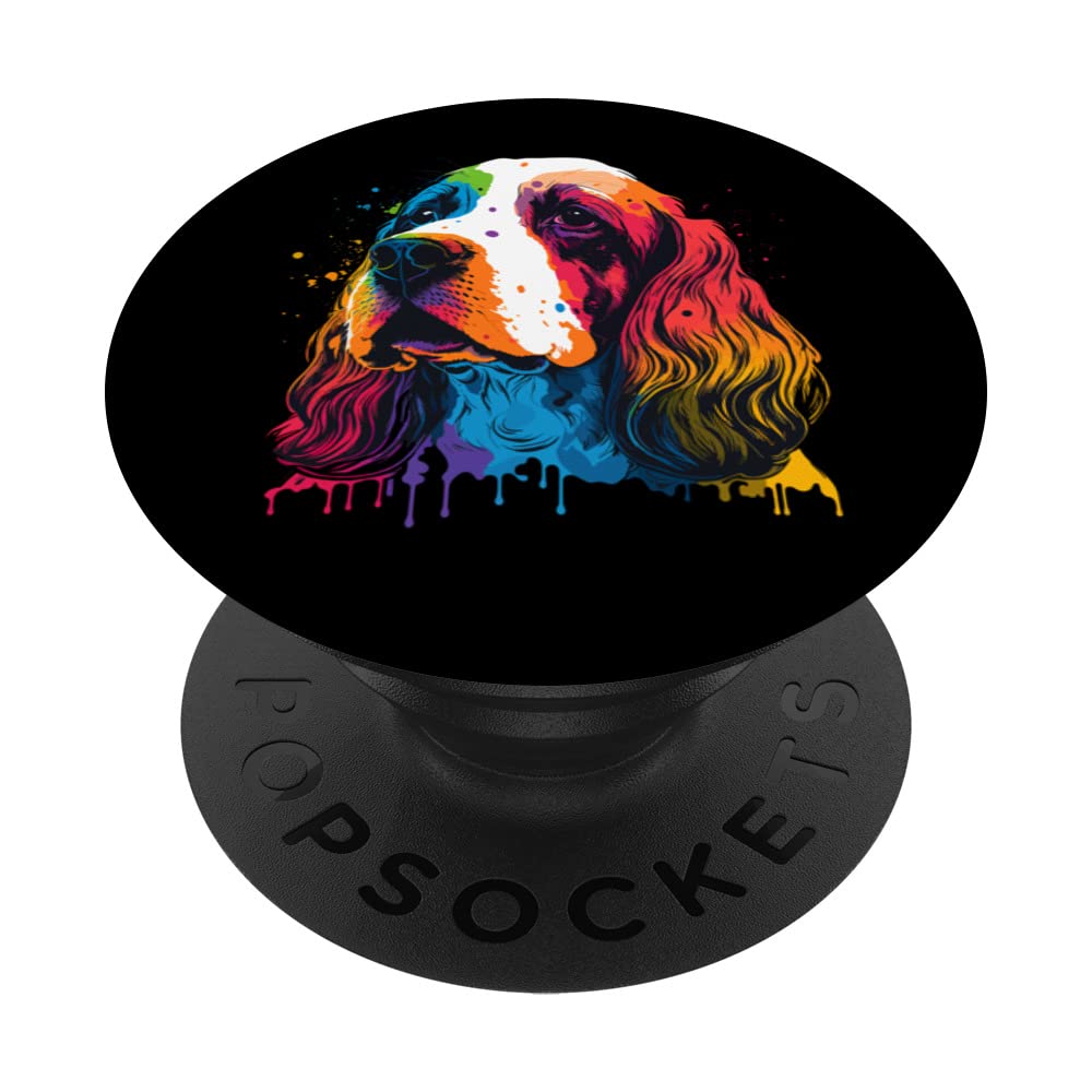English Springer Spaniel Colorful Pop Art Tie Dye Tri-Color PopSockets Swappable PopGrip