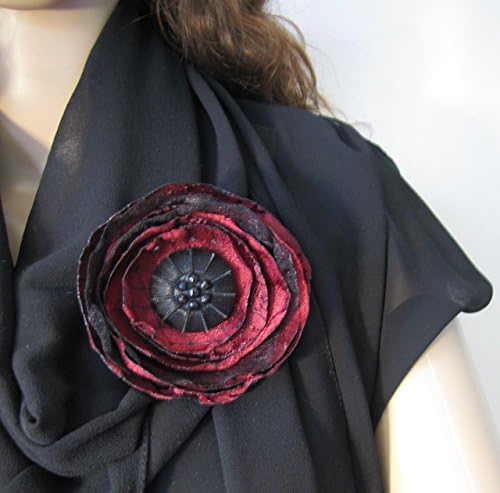 Burgundy Marsala Fabric Flower Upcycled Brooch, Handmade Hair Clip, Shabby Chic Keepsake One-of-a-Kind Gift Lapel Vintage Pin
