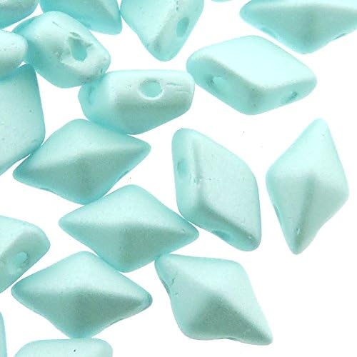 Czech Glass DiamonDuo, 2-Hole Diamond Shaped Beads 5x8mm, 10 Grams, Aqua Glow-in-the-dark