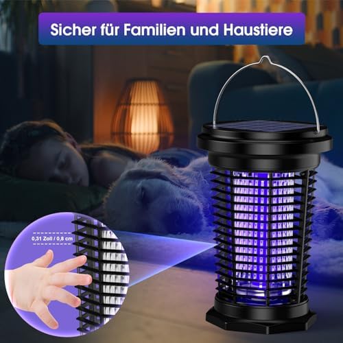 4500V Hängbarer Insektenvernichter Elektrisch Solar, Ausgestattet mit Einem Einstellbaren 5,5W/5V-Solarpanel und Einem 3,5m Langen Kabel, Geeignet für den Innen, Garten und Outdoor-Aktivitäten