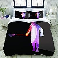 FAKAINU Lacrosse Player in Protective Gear Action Man Silhouette Studio Single Apartment Decorate Decorative Custom Design 3 PC Duvet Cover Set Queen/Full