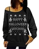 Dudebabe Women Halloween Pumpkin Off Shoulder Pullover Slouchy Shirt Sweatshirts