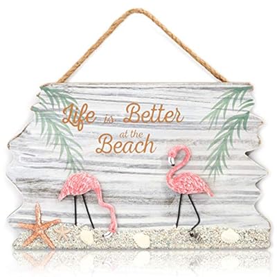 Juvale Flamingo and Life is Better at The Beach Hanging Wall Decoration (14 x 9 Inches) 51z rmnDBSL. SS400
