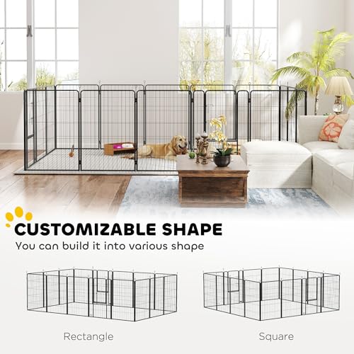 PawHut 16 Panels Dog Playpen, 27" W x 39.5" H Portable Heavy Duty Pet Fence with Door & Strap for Indoor Outdoor Backyard Garden, Foldable Puppy Pet Pen for Large Dogs