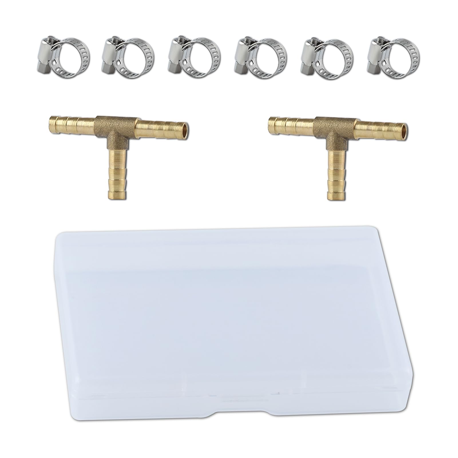 GOLD DEER 2PS 1/4" 3 Ways Brass Hose Splicer Fitting With 6 PCS Hose Clamp Brass Barb Tee Fittings ID Hose Pipe Fitting T-Shaped 3 Way Union Intersection Fitting Barbed Tee Connector for Oil Water Air