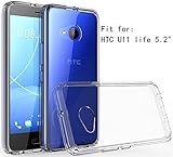 HTC U11 life Case,Yiakeng Dual Layer shockproof wallet Armor Soft glitter silicone Crystal Phone cases full cover for HTC U11 life (Clear)