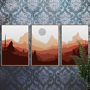 3 Piece Framed Canvas Wall Art for Living Room, Bedroom Mountain Landscape Illustration II Canvas Prints for Home Decoration Ready to Hang - 16"x24"x3 Panels