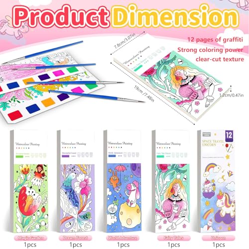 Watercolor Painting Book, 5 Pcs Paint with Water Colouring Books, Pocket Watercolor Painting Book for Artist, Beginning, Students,(5 Book)