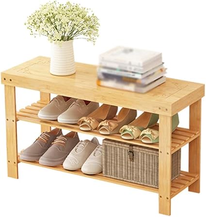 Schuhablagen 2-Tier-Bambus-Schuhregal, freistehendes Eingangsregal
