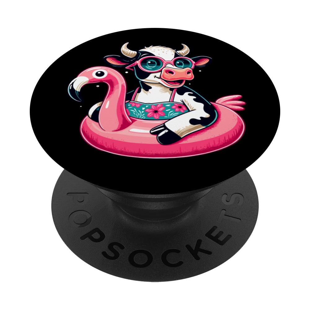 Funny Pool Party Cow Flamingo Float Summer Sunglasses PopSockets Swappable PopGrip