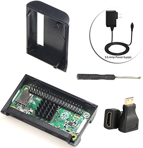 Black case with HDMI adapter and power supply for Raspberry Pi Zero W (Wireless) (zero w board is not included)