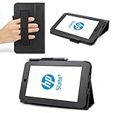Evecase SlimBook Leather HandStrap Folio Stand Case Cover for HP Slate 7 (2800) - 7'' Android Tablet - Black