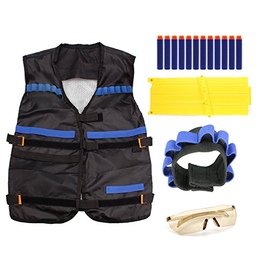 Tactical Vest Kit-THREE TO ONE Vest Quick Reload Clips Foam Ammo Darts Vision Gear Eyewear Tactics Wristband Bracelet for Nerf N-Strike Elite Tactical Vest Kit