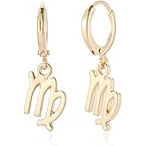 TGOLM 14k Gold Plated Zodiac Sign Drop Hoop Earrings for Women Birthday Gift