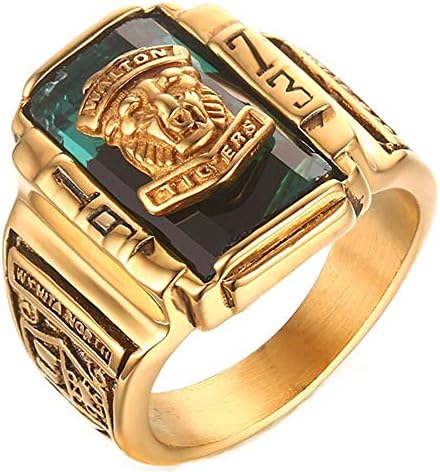 Ueice Man's 1973 Year Walton Tiger Head Navy Military Zircon Gemstone IP Gold Plating Stainless Steel Rings