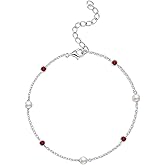 E 925 Sterling Silver Ankle Bracelet for Women, Dainty Cubic Zirconia Pearl Beaded Adjustable Anklet for Beach Party