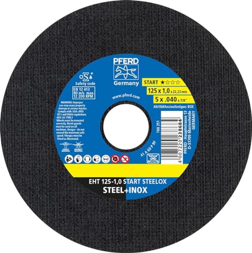 PFERD Cutting Discs, Pack of 50 | EHT 125 x 1.0 x 22.23 mm Straight Start Line Start Steelox | 69198290 - for Steel, Stainless Steel (INOX)