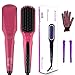 Hair Straightening Brush MCH Ceramic Fast Heating with Heat Resistant Glove, Temperature Lock Function, Adjustable Temperature, Anti-Scald Ionic Hair Brush - Fuscia Pink