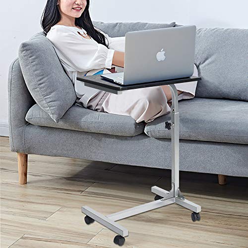PexFix Laptop Desk, Overbed Table with Lockable Wheels, Height Adjustable Eating Tray Table, Mobile Sofa Side Table Rolling Standing Desk - Black