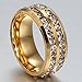Mens Wedding Bands Classic 8MM Titanium Stainless Steel Plated 18K Gold Double Row CZ Crystal Womens Promise Anniversary Rings High Polished Finish Comfort Fit Size 6-13