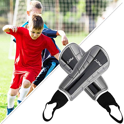 Chanvoo Youth Soccer Shin Guards, Professional Sports Protective Gear Soccer Equipment for 6-12 Years Old Kids, Toddlers, Youths, Men, Women, Boys, Girls. (Silver Black (with Ankle Strap)) - Thumbnail 6