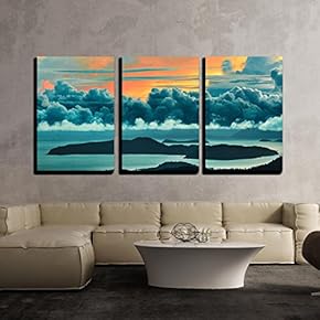 Blue Cloud Tropical Island - Canvas Art Wall Art - 16" x 24" x 3 Panels
