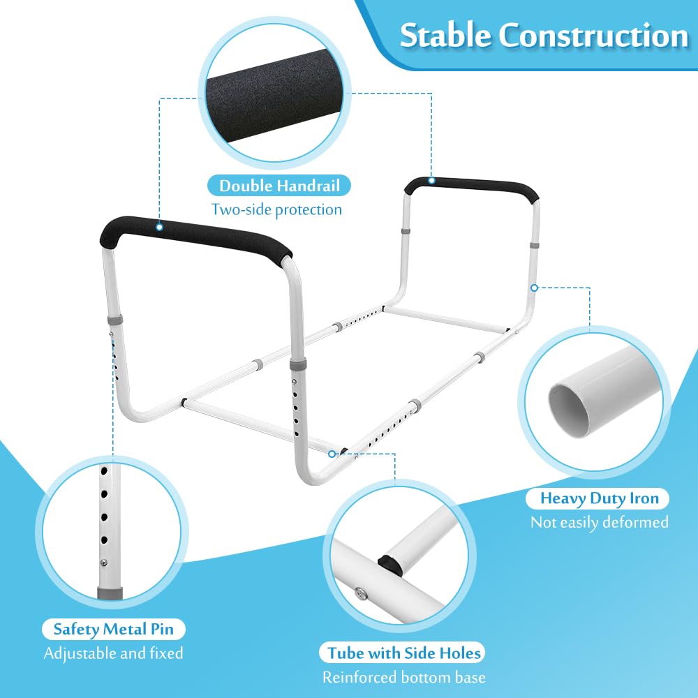 Mybow Double Bed Rail, U Bar for Medical Bedside Safety Assisting Rails, Railing Support for Elderly Adults Under Mattress Handrail, Hospital Dual Bed Rails for Seniors Twin Full Queen Adjustable Rail