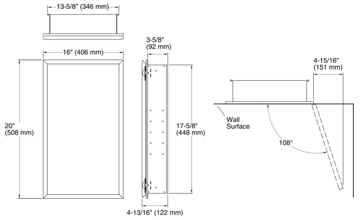 KOHLER K-CB-CLR1620FS Frameless 16 inch x 20 inch Aluminum Bathroom Medicine Cabinet; ; Recess Installation Only