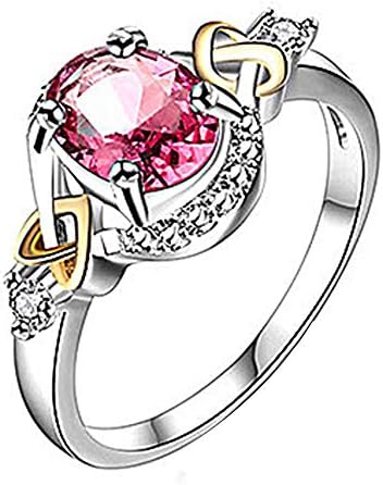 ADREAML Women's Jewelry Platinum Circular Bead Cross Heart Blue Gemstone Wedding Ring