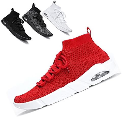Ceyue Mens Knit Breathable Walking Sneaker Shoes Black Lightweight Running Sports Shoes(Red 46)