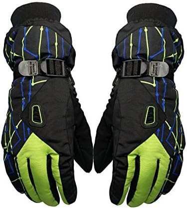 Ski Gloves, Waterproof Windproof Anti-Slip Men gloves for Snow Skiing Skating Fishing Running with pocket (Green, Large)