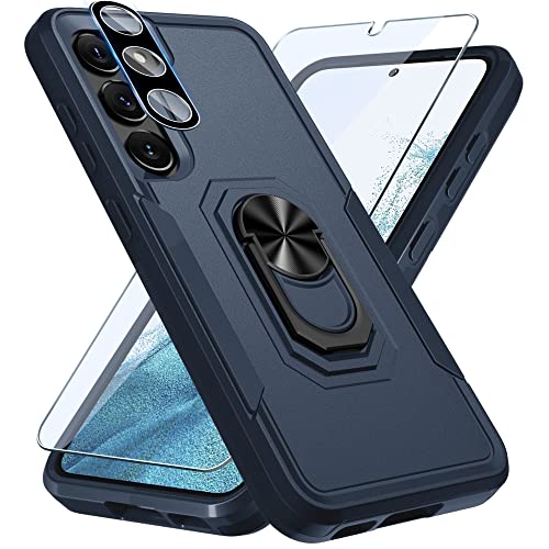 Photo 1 of Janmitta Compatible with Galaxy S23+ Plus Case with Screen Protector+Camera Lens Protector,Heavy Duty Shockproof Full Body Phone Cover Built in Metal Ring Holder Kickstand,2023 Navy Blue