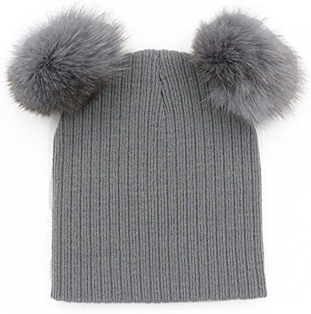 Hiloving Grey Double Pom Pom Beanie Hat For Baby Girl Boy 6-36 Months Spring Winter