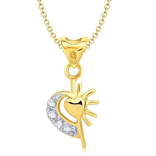 Vina Jewels Valentine Sparkle Heart Shape Gold and Rhodium plated Pendant - P1150G [VKP1150G]