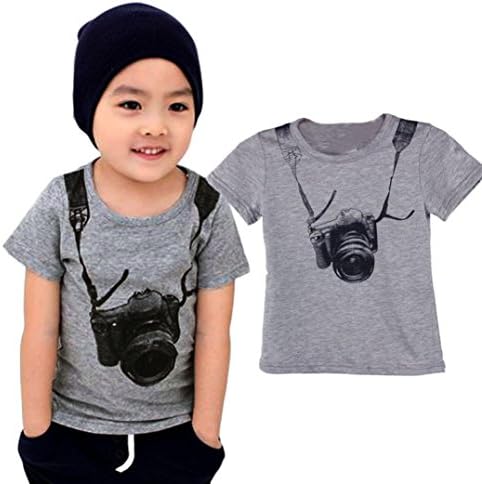 Clearance! Boy's Clothes,Kstare Summer Boys Kids Handsome Camera Pattern Short Sleeve Tops T-Shirt Boys Clothes (3T, Gray)