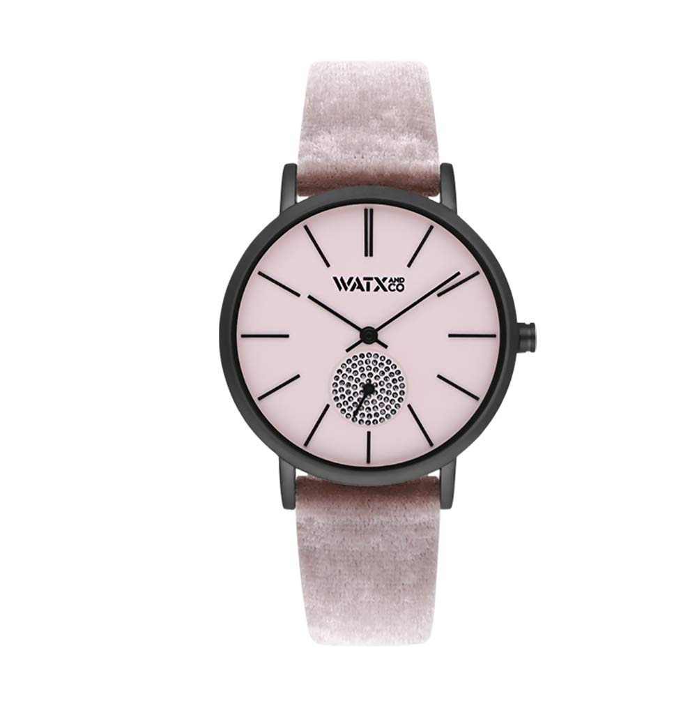 Watx WABOXSPELL1 Women's Black Steel Bracelet Spell Collection Black Watch with Light Pink Dial and Tone Velvet Strap 3ATM 38mm, Multicoloured, Strip