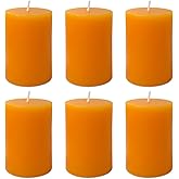 6 Pack 2x3 inch Pillar Candles, Orange Unscented Votive Candle for Celebration Home Decoration, Dripless and Long Burning Time