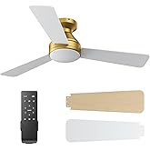 Ceiling Fans with Lights, 42 Inch Ceiling Fan with Light And Remote, 3CCT Flush Moun Low Profile Ceiling Fans, 6 Speed Noiseless LED Ceiling Fan, Advanced Gold Ceilings Fan for Bedroom Living Room