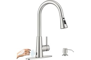 APPASO Touchless Kitchen Faucet with Soap Dispenser Brushed Nickel, Side Motion Sensor Kitchen Faucet, Single Hanle 3-Mode Hands-Free Faucet for Kitchen Sink