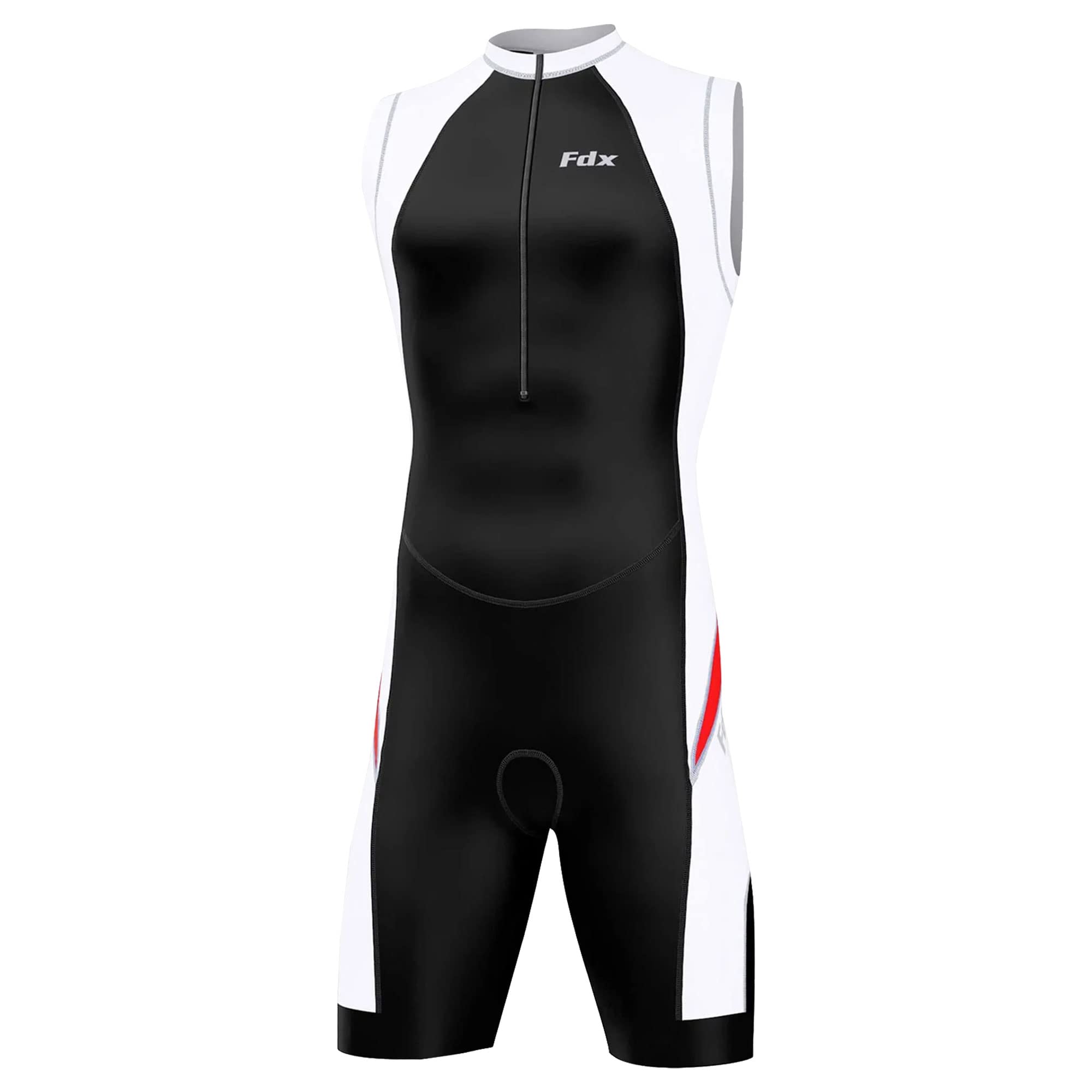 FDX Men’s Sleeveless Tri Suit Padded Triathlon Outfit for Swimming, Cycling & Running, Quick Dry Breathable Fabric, 1/4 Zip, Reflective Details, Slim Fit (Red-XXL)