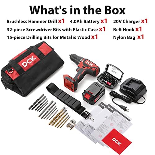 DCK 20V Brushless Hammer Drill, 531 in.lbs, 36000 BPM, 1/2