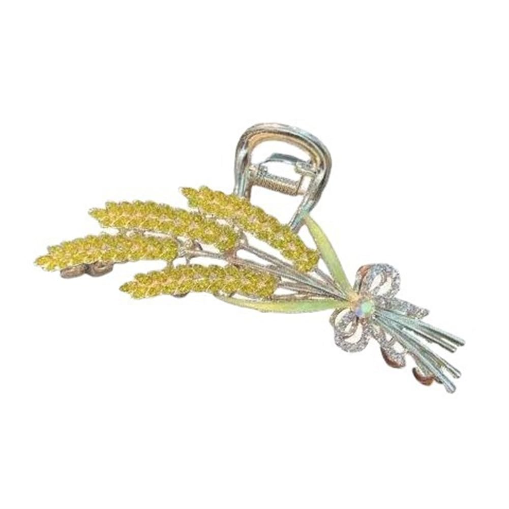 Metal Hair Claw Clips, Strong Hold Metal Hair Jaw Clips Crystal Wheat Plant Shark Claw Clips Clamp, Headdresses Hair Styling Shining Accessories for Women Girls Gold Tone