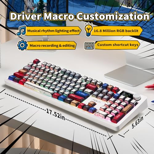 AULA F106 PRO Mechanical Keyboard,Full Size Gaming Keyboard with Hot Swappable Knob & Screen,Tri-Mode RGB Backlit with 8000mAh for PC/Laptop/Windows - Blaze Switch,Comic Mix