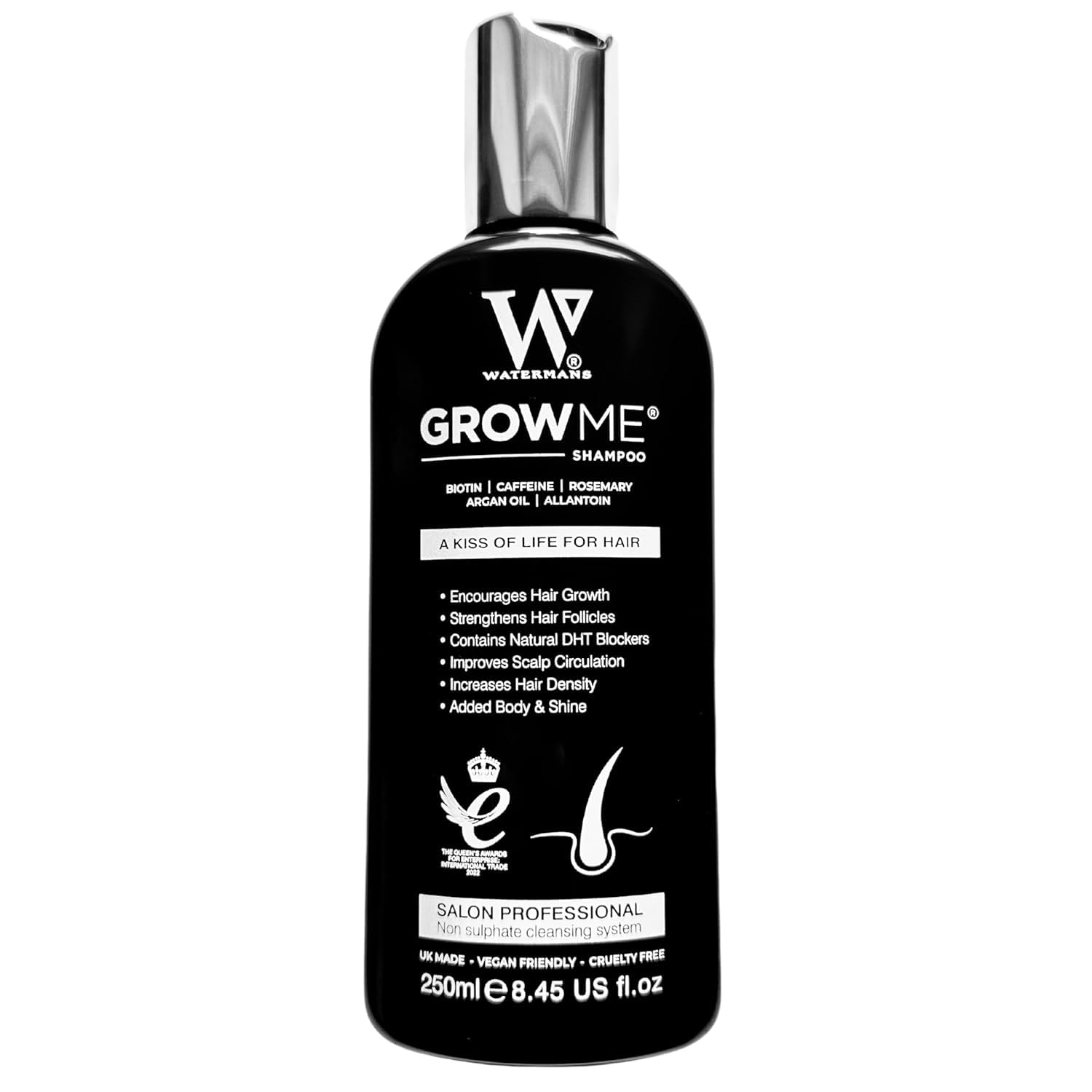 Watermans Grow Me® Hair Growth Shampoo - Not just a Caffeine Shampoo we include Biotin, Argan Oil, Rosemary, Niacinamide. Hair Thickening Treatment for Women & Men with progressed thinning.