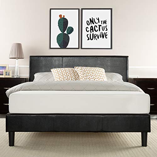 Zinus Jade Faux Leather Upholstered Platform Bed Mattress Foundation Easy Assembly Strong Wood Slat Support Black Queen