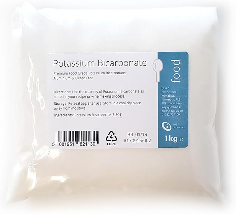 Intralabs Potassium Bicarbonate 1kg Food Grade E501 99.9% Pure Granules