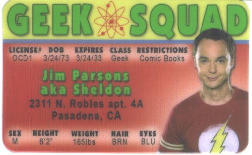 Sheldon Cooper Jim Parsons Big Bang Theory Fun Fake ID License