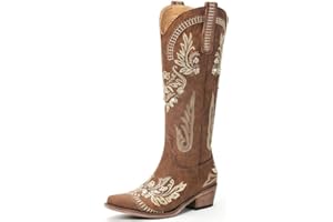 Dixhills Cowboy Boots for Women - Wide Calf Knee High Cowgirl Boots, Glitter Sparkly Rhinestone Western Country Boots with Classic Embroidery, Pointed Toe Pull On Zipper Retro Fashion Tall Boots