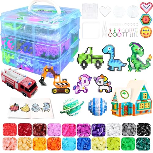 Iron-on Beads, 11000 Pieces Fuse Beads 20 Colors Set with Storage Box, User Guide, DIY Jewelry Design, Creative and Craft, for Children Birthday Christmas (5mm)